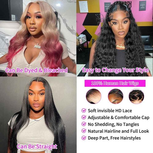 GCTDC 22 Inch Deep Wave Lace Front Wigs Human Hair Curly Wig Human Hair Pre Plucked 13x6 HD Real Human Hair Wig Natural Black for Women Invisilbe Hairline Tiny Knots 200 Density Longer Life