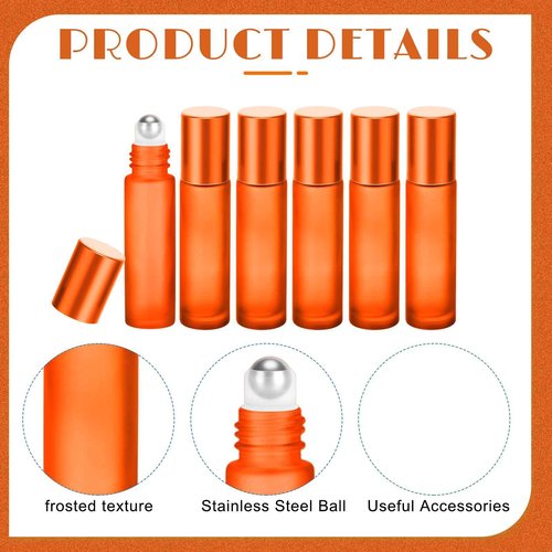 Sumind 150 Pcs Frosted Glass Roller Bottles Essential Oil 10 ml Empty Roll on Bottles with Stainless Steel Balls Leak Proof with 5 Funnel for Travel Essential Oil Perfume(Frosted Orange)
