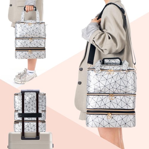 Uross Nail Polish Organizer Bag Holds 84 Bottles Nail Polish & Nail Lamp,Large Gel Nail Polish Organizers and Storage box for Nail Tech, Nail Kit Supplies Organizer Case-Silver