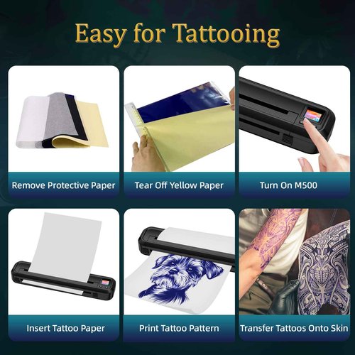 Bagana Tattoo Stencil Printer, M500 Wireless Bluetooth Thermal Portable Tattoo Printer Machine Kit with 10pcs Transfer Paper Compatible with Phones, Tablets & PC