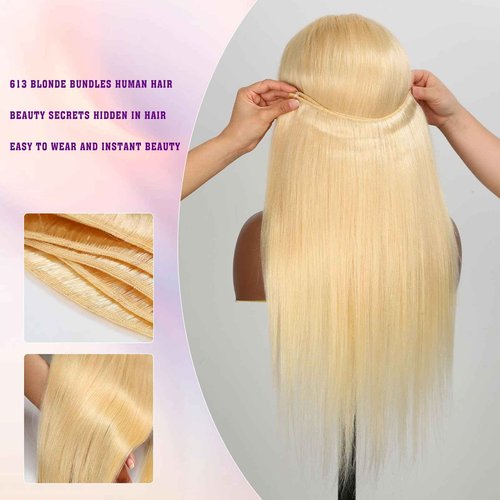 YKB 613 Blonde Bundles Human Hair 18 20 22 24 Inch 4 Bundles 613 Straight Human Hair Bundles 16A Unprocessed Brazilian Virgin Hair Extensions For Women