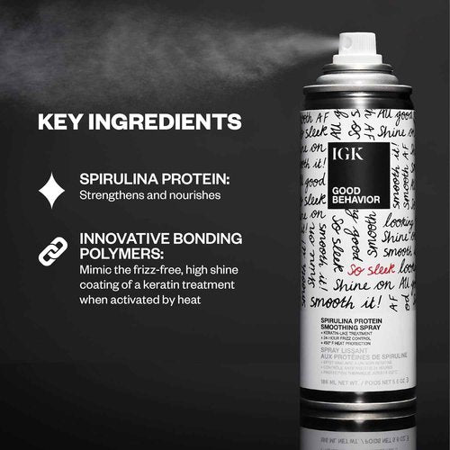 IGK Glass Hair Duo | Good Behavior Spirulina Smoothing Spray + Disco Disco Clear Gloss Shine Spray | Keratin Like Treatment + Glossy Finish | 5.6 oz + 5.3 oz