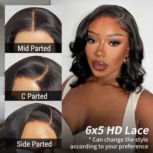 Tinashe Glueless Bob Wigs Human Hair Pre plucked Pre Cut Natural Black Loose Body Wave short Wig 5x6 Lace Pre-Bleached Knots HD Lace Front Wigs Human Hair for Black Women -12inch