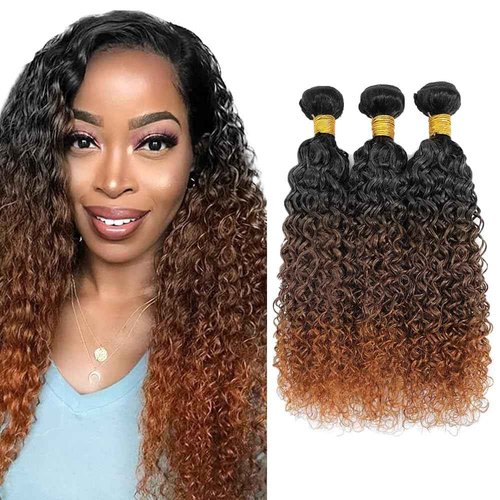 Habiliana Bundles Human Hair 24 26 28 Inch Jerry Curly Human Hair Bundles Omber Natural Chocolate Brown T1B/4/30 11A Unprocessed Brazilian Virgin Quick Weave Hair Extensions for Black Women