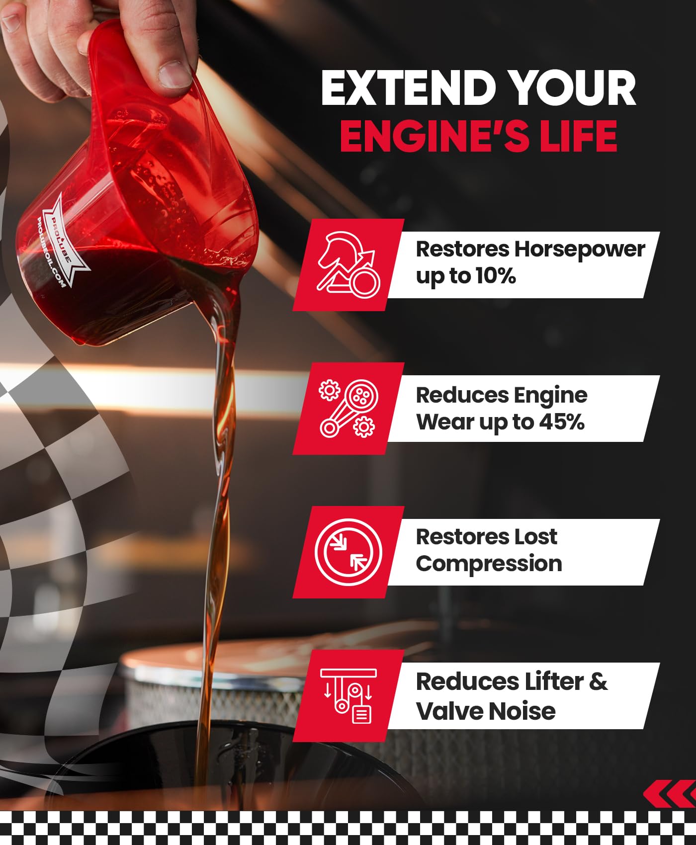 Prolube Oil Treatment - Engine Oil Additive for Gas & Diesel Engines - Reduces Wear, Noise, Vibration - Boosts Fuel Economy & Horsepower - Works on Transmissions & Differentials (16oz)