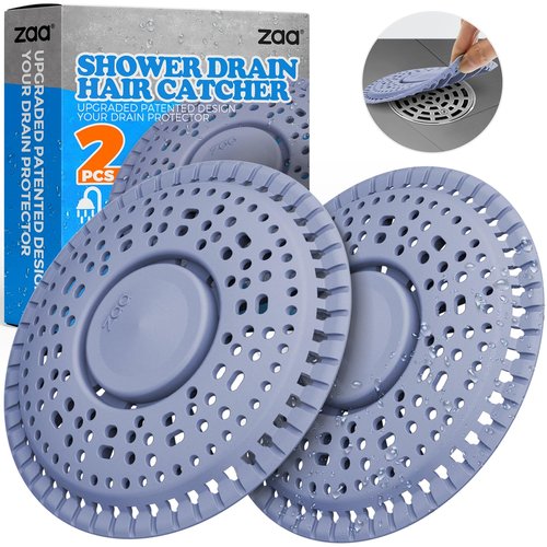 zaa Shower Drain Hair Catcher, Upgraded 2Pack Premium Silicone Drain Protector & Shower Drain Cover for Regular Floor Drains of Shower Room, Bathroom, Blue