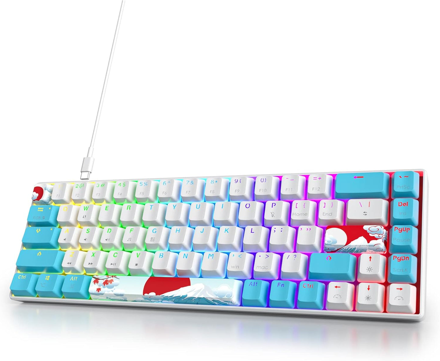 60 Percent Gaming Keyboard Mechanical with Linear Red Switch, 65% Wired Ultra-Compact Mini Keyboard Rainbow with PBT Keycaps for Ps4/Ps5/Xbox(68 Green)