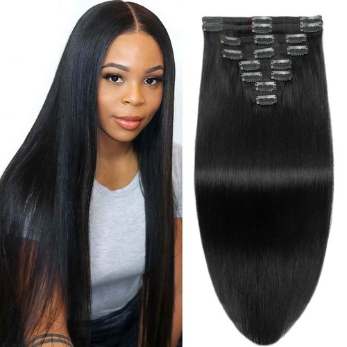Clip in Hair Extensions Real Human Hair Clip-in Black Hair Extensions 3.9oz/110g Clip ins 100% Brazilian Remy Human Hair for Women Straight 8pcs with 18 Clips Double Weft (22 Inch #1 Jet Black)