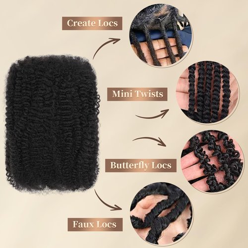 Afro Kinkys Bulk Human Hair for Mini Twist, Braiding, Loc Repair, Kinky Curly Hair, Natural Afro Bulk for Dreadlocks 3 Packs 90 Gram Natural Black Color(1B, 18 Inch）