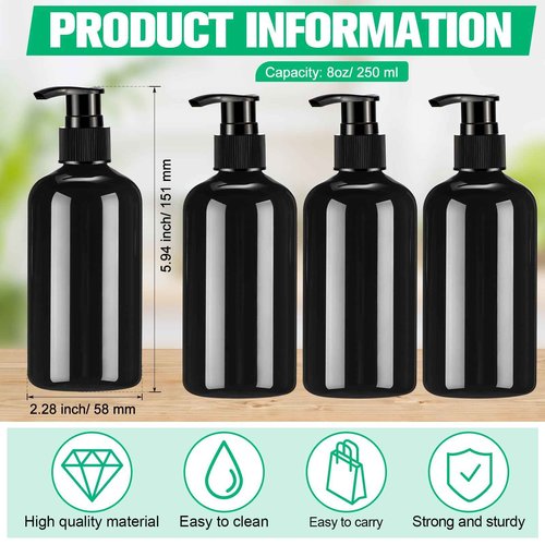 CroBlissful 48 Pcs Empty Plastic Pump Bottles 8oz Refillable Lotion Pump Bottle Containers with Black Dispenser for Shampoo, Conditioner, Face Cream, Massage Oil, Liquid Soap