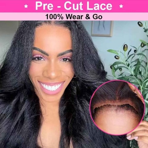 yuccy Kinky Straight Lace Front Wigs Human Hair Pre Plucked With Baby Hair 180% Density Yaki Straight 4x4 Transparent HD Glueless Lace Wig For Black Women