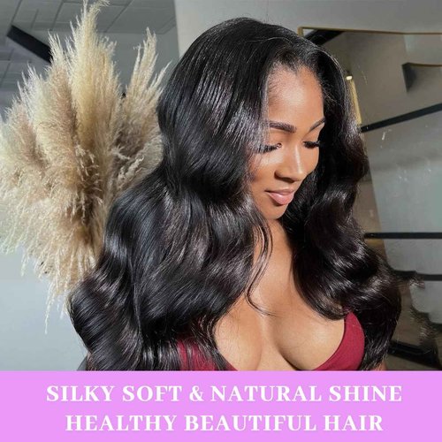 18 20 22 Inch Real Human Hair Bundles Body Wave 3 Bundles Unprocessed Natural Black Remy Body Wave Brazilian Virgin Cambodian Hair Wavy, 1b, No Tangle No Shedding, True to Length