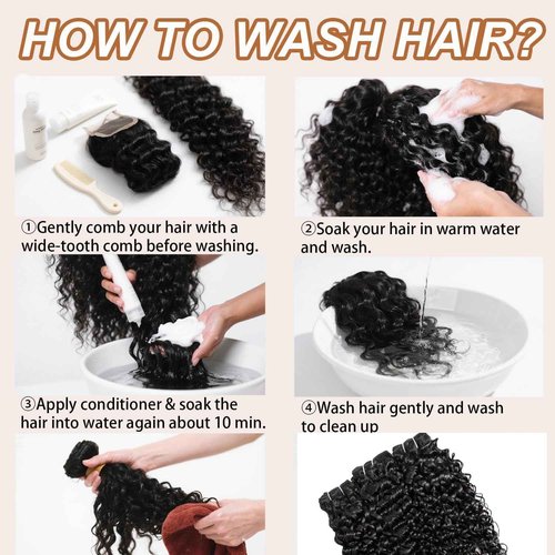 Human Hair Bundles Water Wave Bundles Human Hair With Frontal Closure (18 20 22 +16，Free Part) 12A Curly 3 Bundle With 13x4 HD Lace Frontal With Baby Hair 1B# Curly Wave Human Hair Extensions