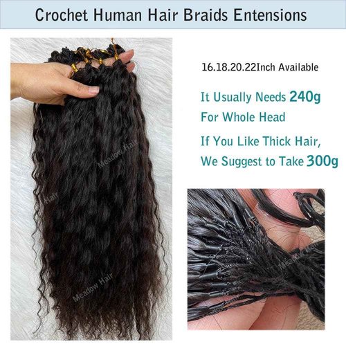 Knotless Crochet Human Hair Braids Extensions Pre Separated Wet and Wavy Brazilian Virgin Human Hair Braiding Bundles With Threading for Black Women Micro Link Meadow Hair 16inch 120g