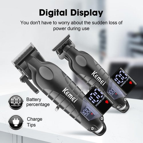 Kemei Hair Clipper and Trimmer Set Professional Cordless Hair Clipper for Men Electric Beard Trimmers Barber Hair Cuttings Kit, T Blade Trimmers for Men with LCD Display, KM-2290，KM-2293
