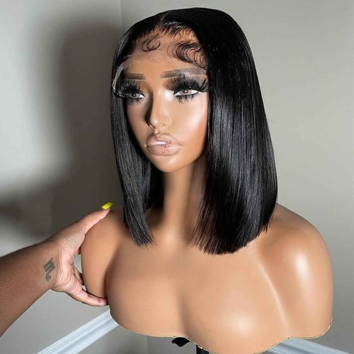 Msviki Bob Wig Human Hair 10inch Straight Bob Wig 100% Brazilian Human Hair,13x4 HD Bob Lace Front Wigs Human Hair Natural Black Bob Wigs Human Hair Pre Cut 12A Double Drawn Bob Wig 220 Density
