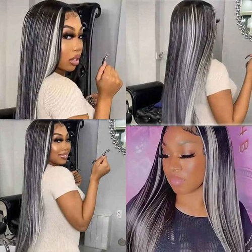 Habiliana Bundles Human Hair 22 24 26 Inch Straight P1B/GREY Human Hair Bundles 11A Unprocessed Brazilian Virgin Quick Weave Hair Extensions for Black Women