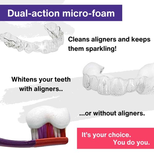 Divine White 2 in 1 Aligner Cleaning and Teeth Whitening Foam, Vegan Formula Invisalign, Hawley Trays, Aligners, Retainer Cleaner Foam, Menthol Freshness Tooth Whitener Kit, Pack of 4
