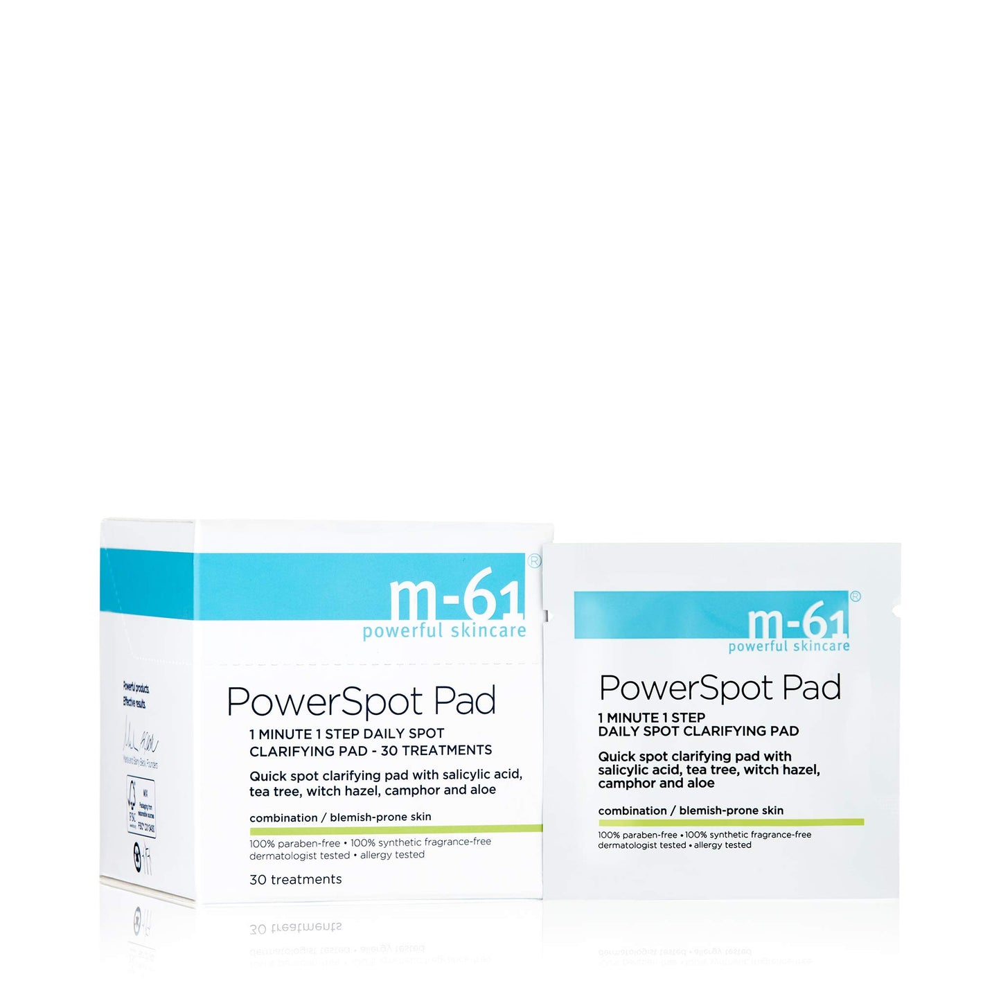 m-61 Powerspot Pads | Quick Spot Clarifying Pad With Salicylic Acid, Tea Tree, Witch Hazel, Aloe. For Blemish-Prone Skin - 30 Treatments