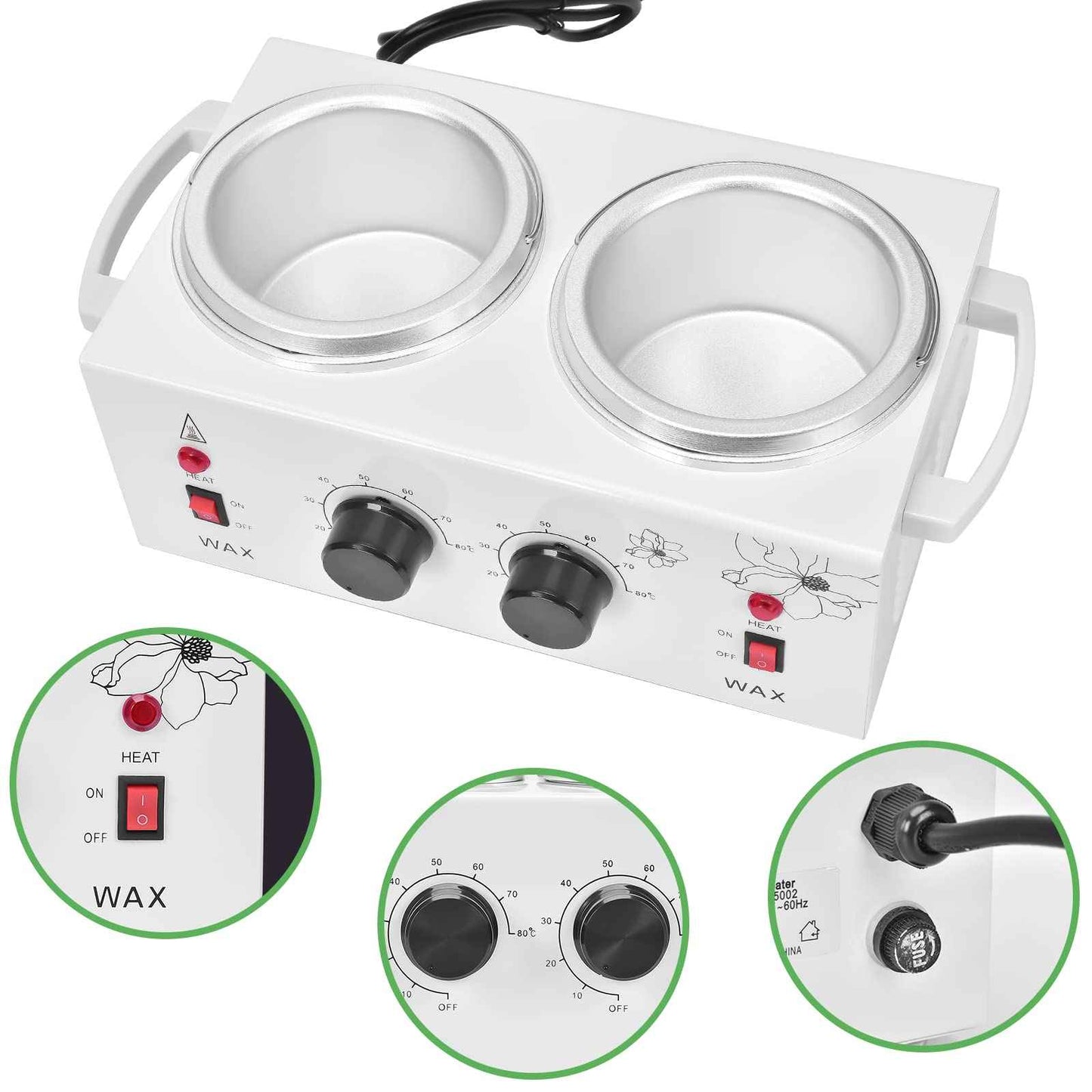 Panghuhu88 Panghuhu88 Double Professional Wax Warmer Pot,Dual Parrafin Waxing Machine, SPA Equipment Adjustable Temperature, Facial Skin Hair Removal Tool Set