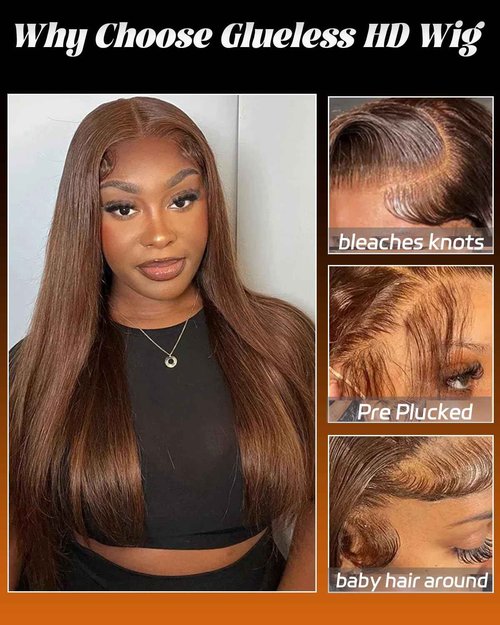 Sherico Chocolate Brown Wigs Lace Front Human Hair Glueless 13x6 Transparent Lace Front Wigs Human Hair 180% Density Colored #4 Light Brown Wear and Go Pre Plucked Wig HD Lace Frontal Wigs for Women