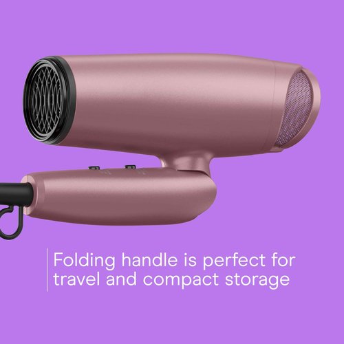 Conair Hair Dryer with Diffuser and Folding Handle, 1875W Travel Blow Dryer with Concentrator, Radiance Boost with Nano-Quartz Ceramic for Less Frizz, More Shine, and Silky Hair, Dusty Rose