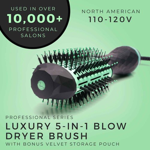MINT Professional Series 5-in-1 Ionic Hair Dryer Brush, Black & Mint Green - Powerful Frizz-Eliminating Blowout Brush Straightens, Volumizes, Smooths, and De-Frizzes for Fine/Thick Hair
