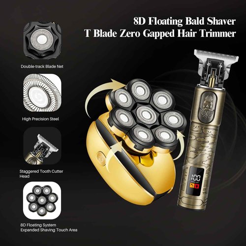 ROZIAPRO Head Shavers for Bald Men & Professional Hair Trimmer Zero Gapped T-Blade Trimmer, Multifunctional Bald Shavers Rechargeable Edgers Barber Clippers Men’s Grooming Kit