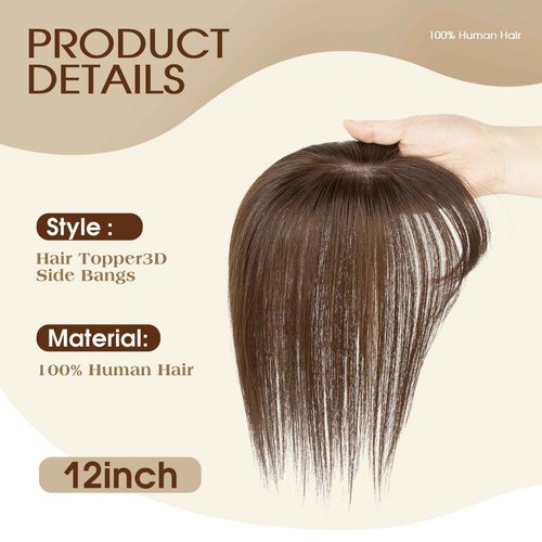 12 Inches Straight Human Hair Topper for Women Real Hair Topper Natural Black, Clip-In Hair Pieces for Thin Hair, Adds Volume, Natural Hairline Coverage（12#1b）