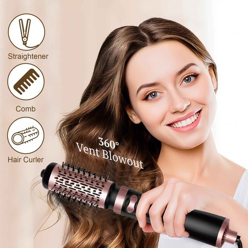 Automatic Curling Comb, inch Ceramic, Ionic The hot Rounding Brush smooths Your Hair and Helps You Look Better Take Care of Your own Makeup, Constant Temperature 2-in-1 (Rose Gold)