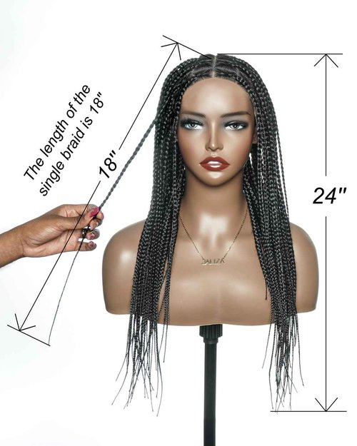 JALIZA 24" 360° Knotless Box Braided Wig with Swiss HD Full Lace – Pre-Cut, Black, 80 Strands, Lightweight Synthetic with Human Hair Baby Hair