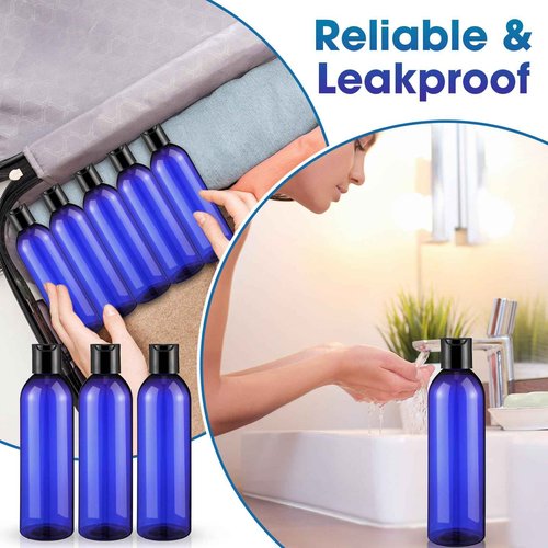 Eccliy 60 Pack 8oz Empty Plastic Squeeze Bottles with Disc Caps Travel Containers Refillable Plastic Empty Bottles with Caps for Shampoo, Lotions, Liquid Body Soap, Creams (Blue)