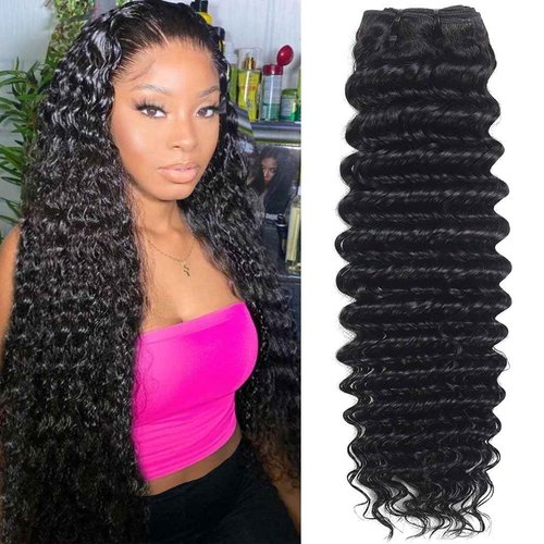 msVenus 12A Deep Wave Bundles Human Hair 24 Inches, 100% Unprocessed Indian Human Hair Bundles Wet and Wavy Raw Virgin Hair One Bundles Deal Curly Weave Bundles(Natural Color, 24 Inches)