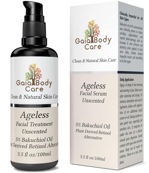 Gaia Body Care 5% Bakuchiol Oil Organic - Anti Aging, Anti Wrinkle, Reduces Fine Lines, Smooths Skin, Hydrates - Botanical Vegan - Natural Retinol Alternative Facial Oil (3.5oz, Unscented)