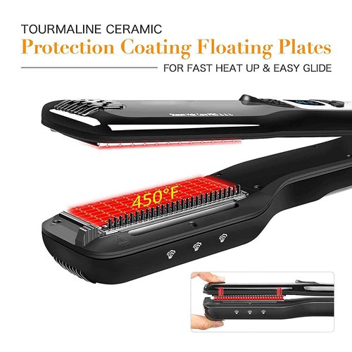 Hair Straightener with Steam,Salon Professional Nano Titanium Ceramic Steam Flat Iron with Removable Comb+Digital LCD+5 Level Adjustable Temperature+Auto Temperature Lock (Black)