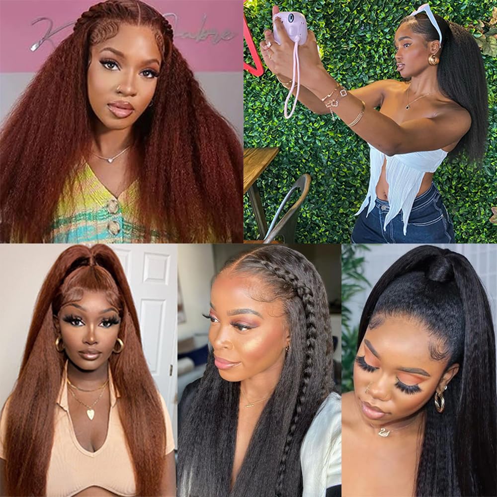 18 20 22 Inch Bundles Human Hair Kinky Straight, Yuyongtai Yaki Human Hair Bundles 100% Unprocessed Brazilian 3 Bundles Kinky Straight Human Hair Wave for Black Women