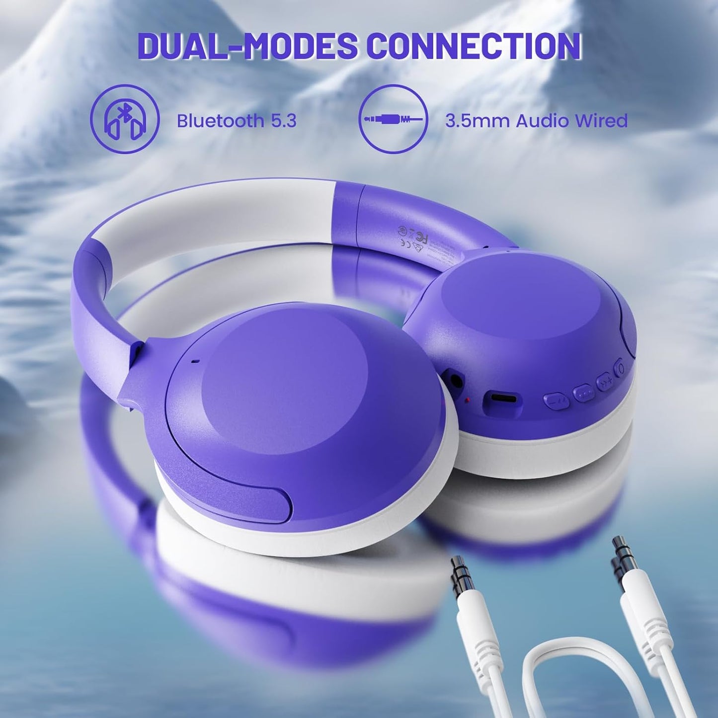 ATTACK SHARK G300 Active Noise Cancelling Wireless Headphones, Ultra Light Foldable Over-Ear Wired/Bluetooth Headset, 20H Playtime, Built-in Mic Hands Free Talking for Travel, Office, Home - Purple