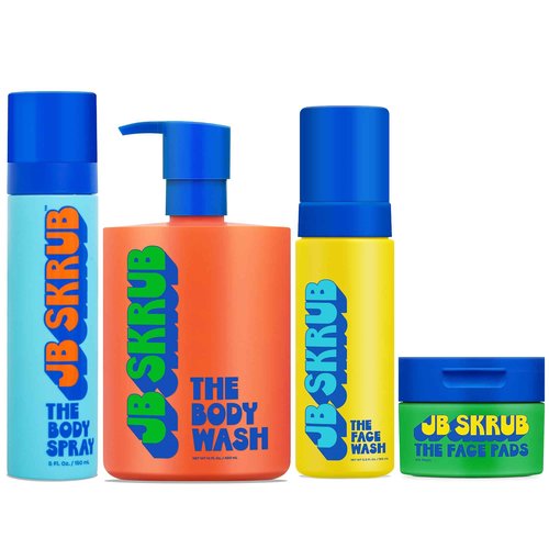 JB SKRUB Body Spray, Body Wash, Face Wash, and Face Pads - Invigorating Skincare Set for Teen Boys, Tweens, and Kids - Freshness to Fuel Confidence