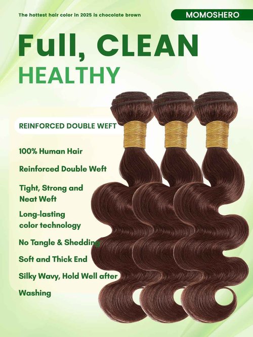 MOMOSHERO 12A Chocolate Brown Bundles With Closure Human Hair Body Wave, Soft Glossy Wavy 100% Remy Hair Weaves Colored #4 Medium Dark Brown 3 Bundle and 2X6 HD Lace Closure Deep Part 10 12 14+10 inch
