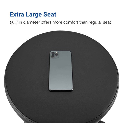 JMU Rolling Stool with Wheels, PVC Leather Large Seat Stool, 400lbs Weight Capacity, Heavy Duty Adjustable Height for Medical Tattoo Office Lab Dentists Healthcare (Black)