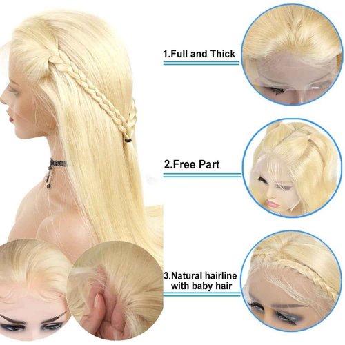 613 Lace Front Wig Human Hair 26Inch 13x4 Blonde Lace Front Wigs 210% Density 613 HD Lace Frontal Wig for Women 12A Brazilian Straight Human Hair Wig Glueless Wigs Pre Plucked with Baby Hair