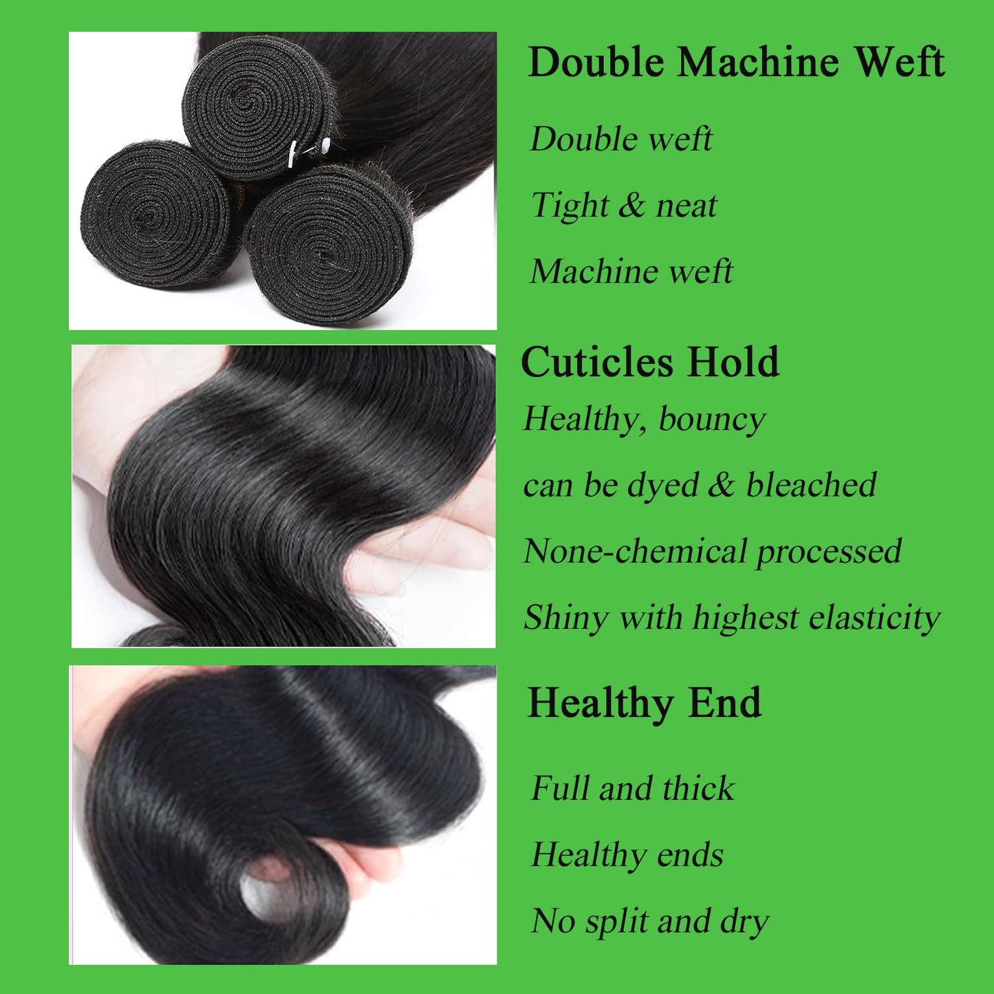 Human Hair Bundles 18 20 22 Inch Body Wave Bundles Human Hair 100% Unprocessed Brazilian Virgin Hair Quick Weave Real Human Hair Extensions Natural Black