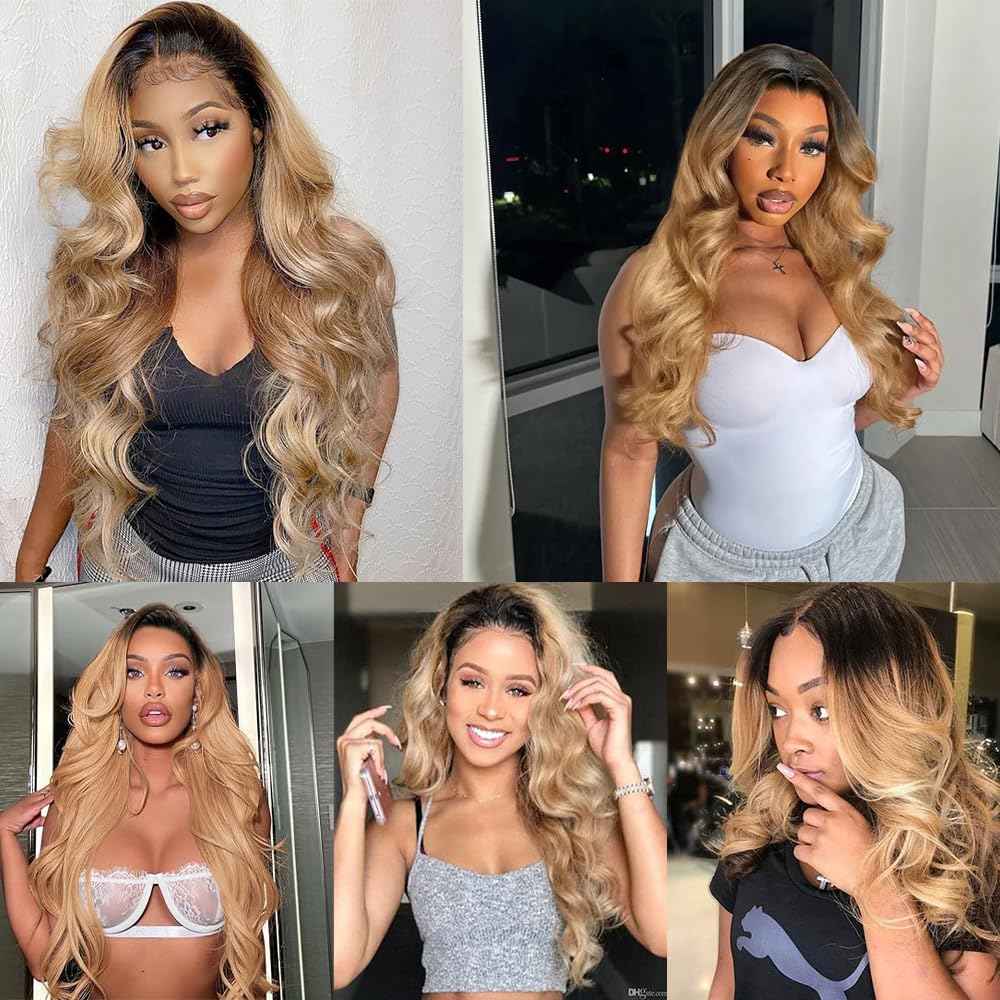 30 32 34 Inch 1B27 Bundles Human Hair Ombre Body Wave Bundle Human Hair Brazilian Unprocessed Virgin Hair 3 Bundles Color 27 Bundle Hair Extensions