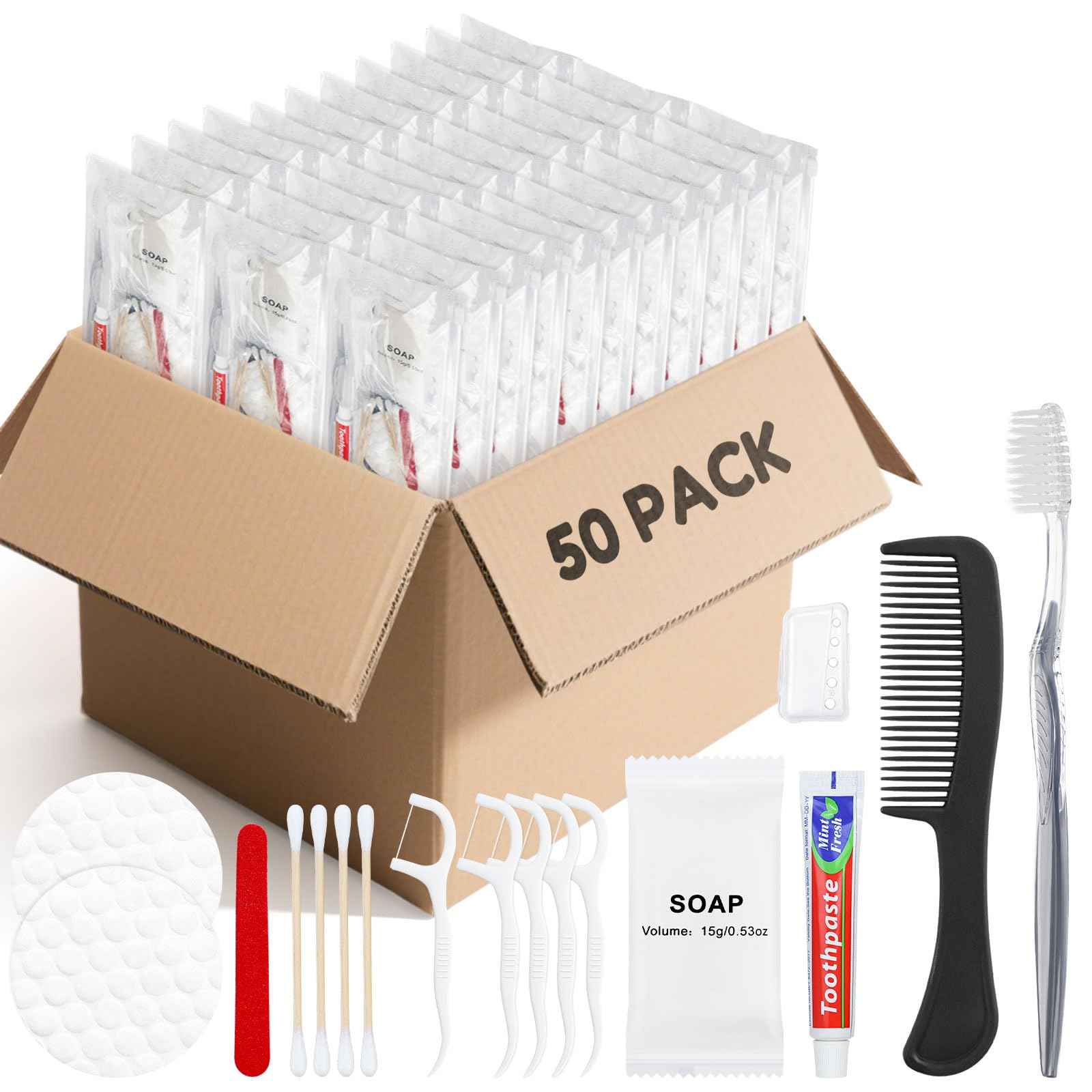LLHQAMT Travel Toothbrush Kit, Hygiene Kit Comes in A Double Sealed Individual Package, Personal Hygiene Kit for Hotel, Camping, Home and Travel (50 Set)