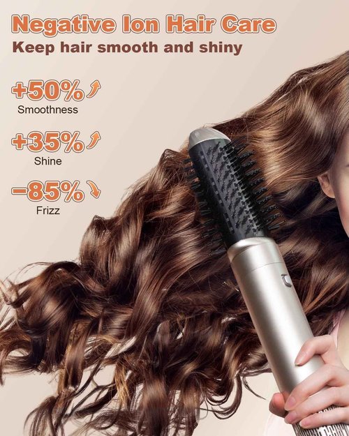Hupifaz 6 in 1 Air Styler, Blow Dryer Brush Set, Auto wrap Hair Styler for Curling, Volumizing, Straightening and Styling, Negative Ion Frizz-Free Hot Air Brush (Ash-Gold)