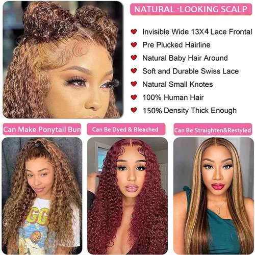 Chesma 28inch Highlight Ombre Lace Front Wig Human Hair 13x4 HD Honey Blonde 4/27 Deep Wave Lace Frontal Wigs Glueless Wigs 180 Density