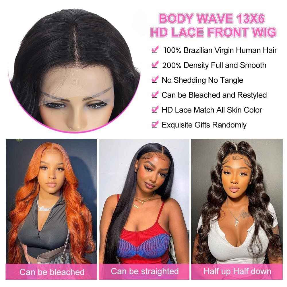 30Inch 13X6 Lace Front Wigs Human Hair Body Wave 200% Density HD Transparent Lace Frontal Wigs Body Wave Pre Plucked Glueless Wigs Human Hair for Women With Baby Hair