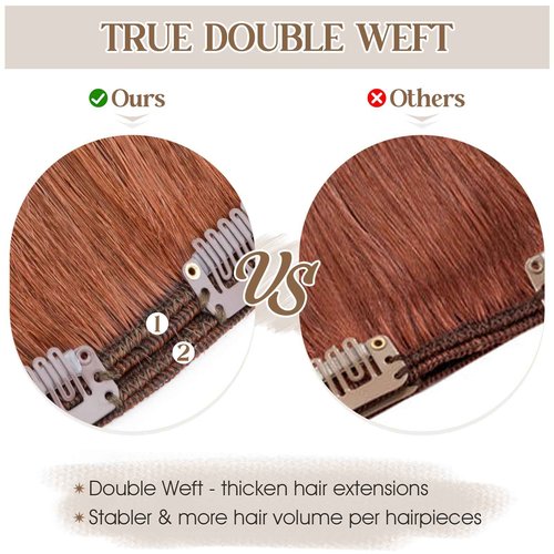 Elailite Clip in Hair Extensions Real Human Hair Double Weft Thick 8pcs Weft Auburn Copper Red 16 Inch 130g Remy Hairpieces Balayage Full Head for Women