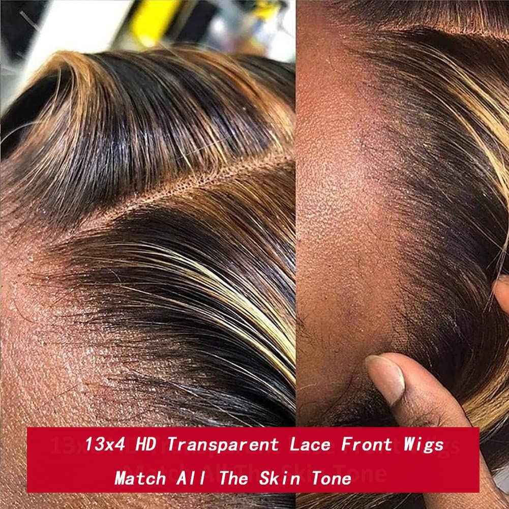 LAPONDAI Highlight Ombre 13x4 HD Lace Front Wig Human Hair Pre Plucked Transparent 4/27 Honey Blonde lace frontal Wigs with Baby Hair 150% Density Colored Lace Front wig Human Hair for Women 28 Inch