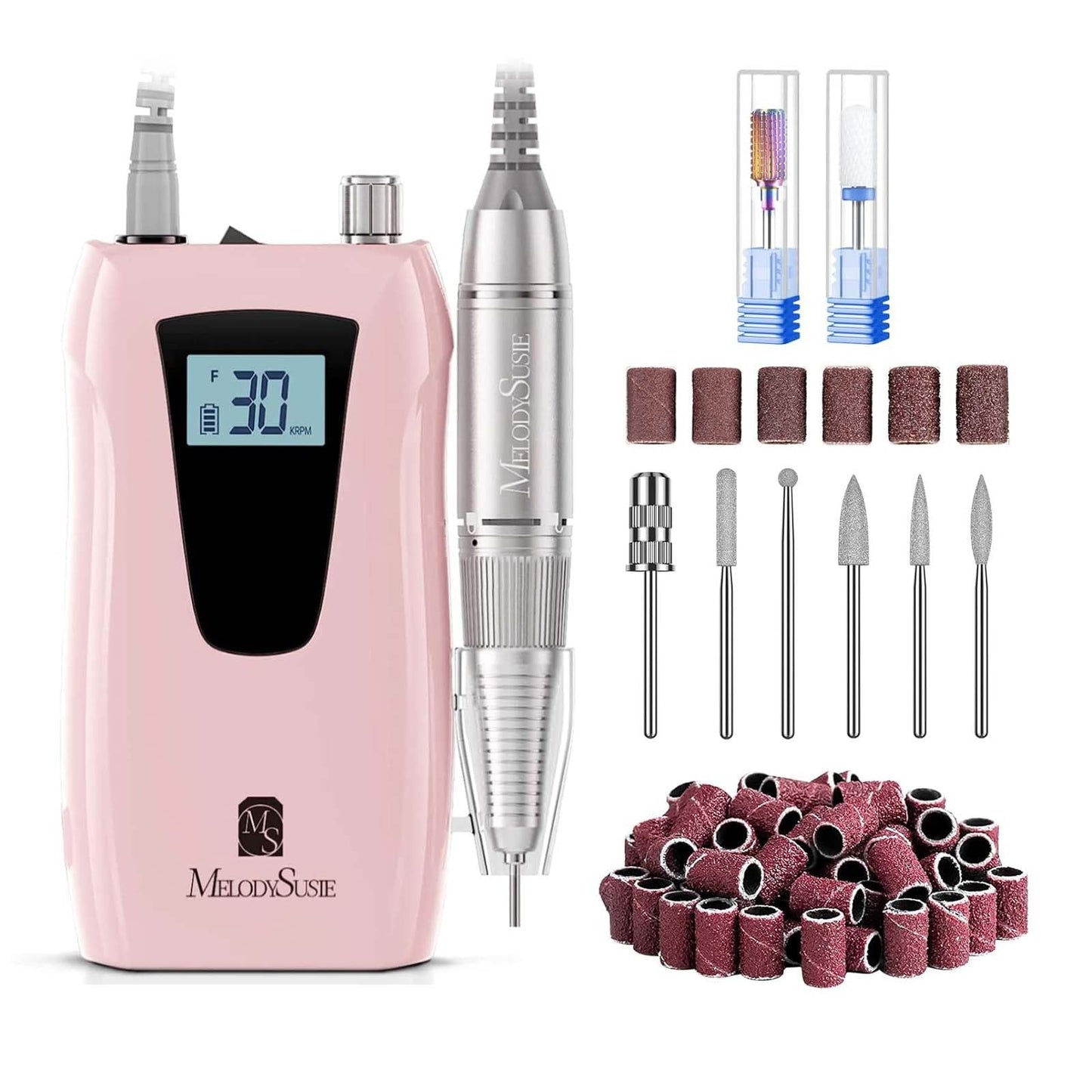 MelodySusie Entry-Level Clip-On Cordless Nail Drill, SC320D 30000RPM Essential E-File with LCD Display for Manicure Shaping & Gel Removal, Perfect for Training, Nail Art Practice & Home Use